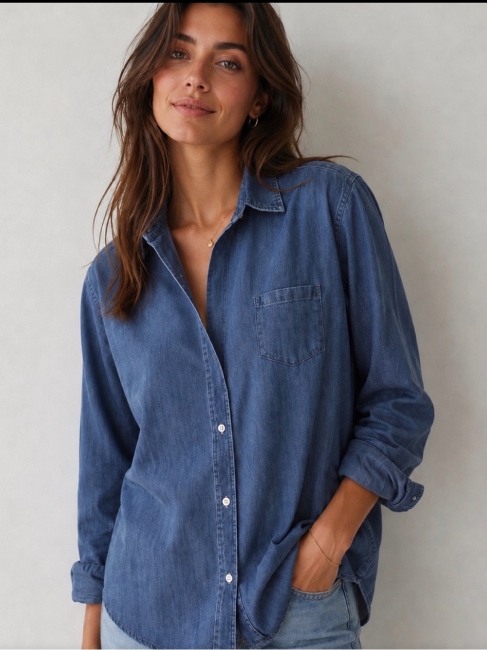 Frank & Eileen Barry Button-Up Shirt XL Vintage Stonewashed Indigo Denim